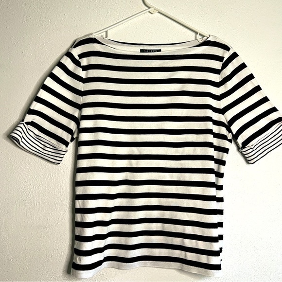 Ralph Lauren Tops - Ralph Lauren black & white striped top. 100% cotton. Sz XL. Preowned. Like new.